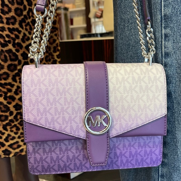 Michael Kors Handbags - Michael Kors Greenwich Sm Color-Block Sign Logo Flap Crossbody XBODY
Dk Purple